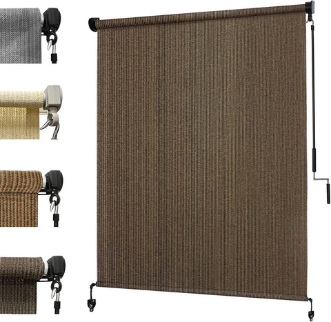 12'(W) x8'(H) Mocha Outdoor Roller Shade - Cordless Exterior Roll Up Sun Shade for Patio, Pergola, Front Porch, Gazebo - Outdoor Blinds Screens for Patio