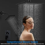 Shower Faucet Set, 12" Ceiling Mount Rainfall Shower System with 12'' Top Head+6'' Side Head and Multi-function