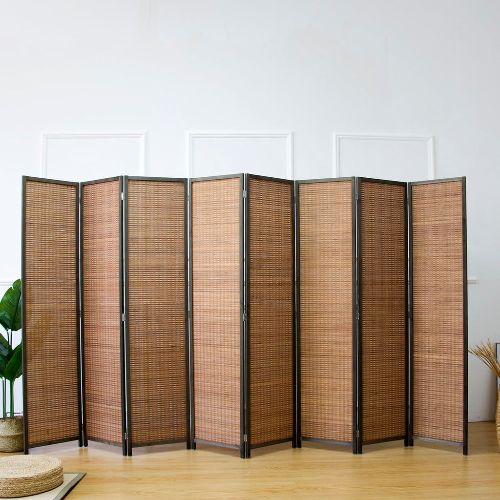 8 Panel Bamboo Room Divider - Natural Brown 5.6 ft Tall Folding Privacy Screen, Freestanding Partition Wall for Room