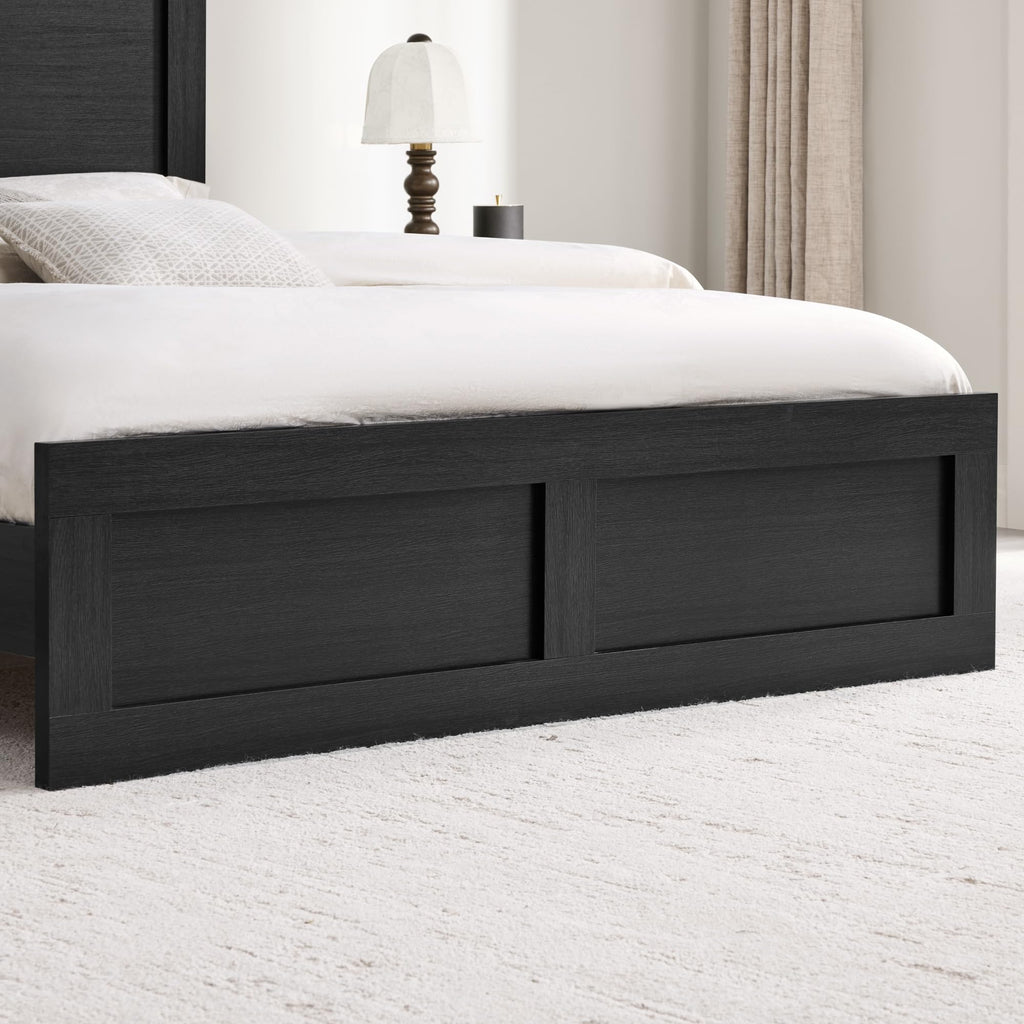 Wood Bed Frame with Headboard and Footboard, Black, King
