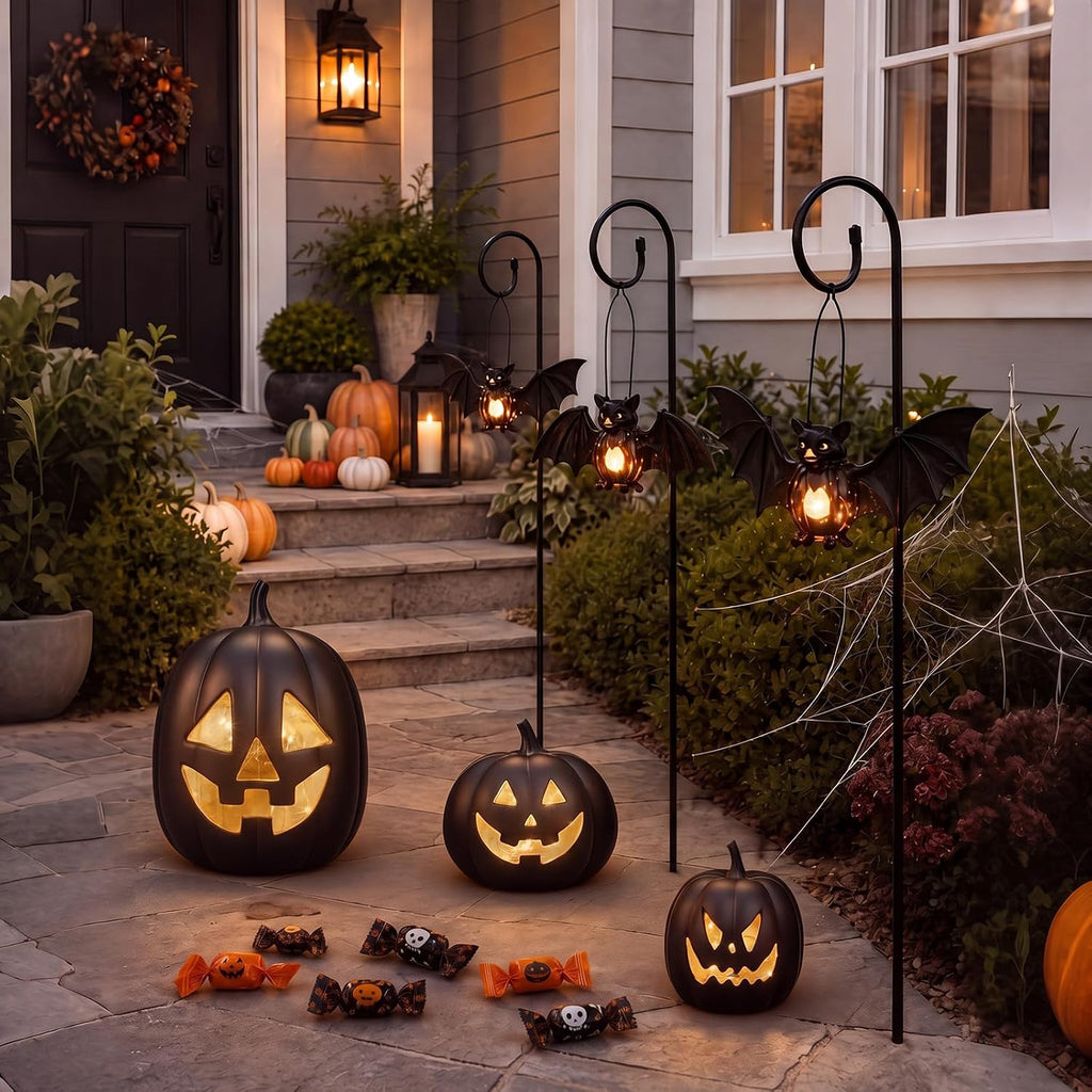 Resin Halloween Pumpkin Decor Pumpkin Lantern, Black - Set of 3