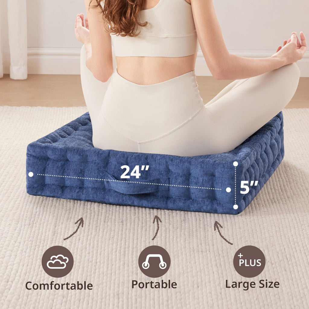 Floor Pillow, Large Cushion for Meditation, 24x24" Navy