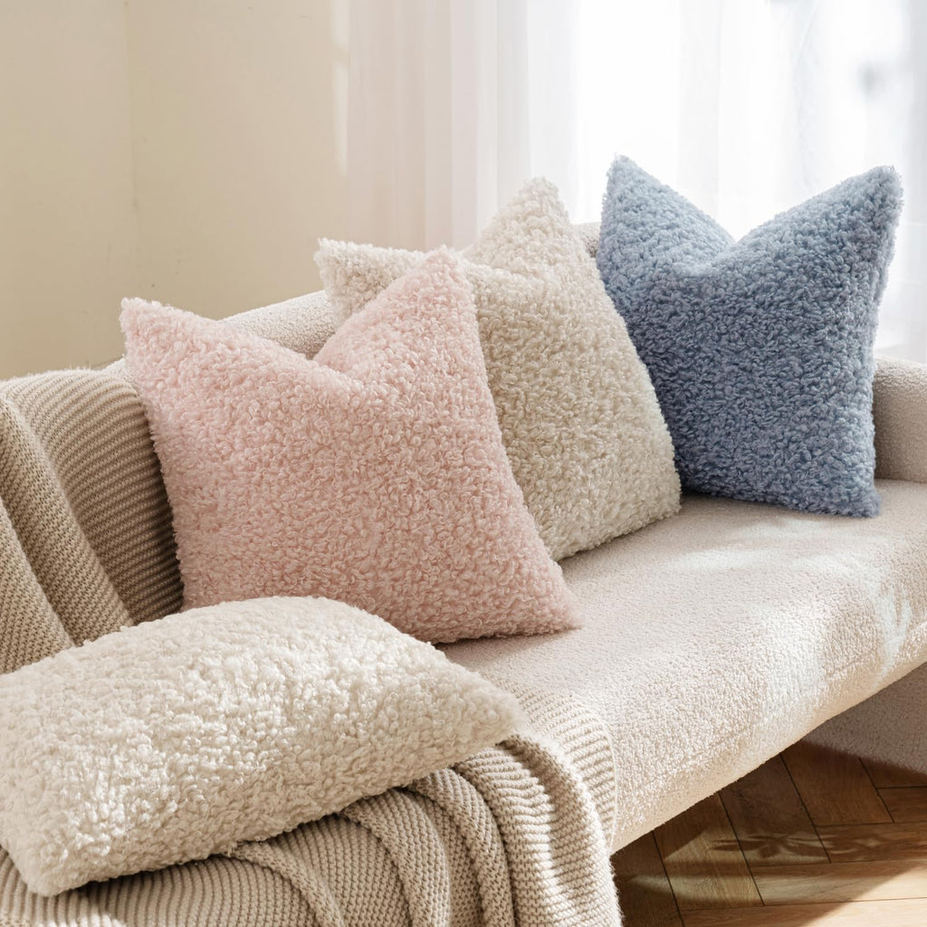 Decorative Faux Fur Pillow Covers Sherpa 18x18 Pink