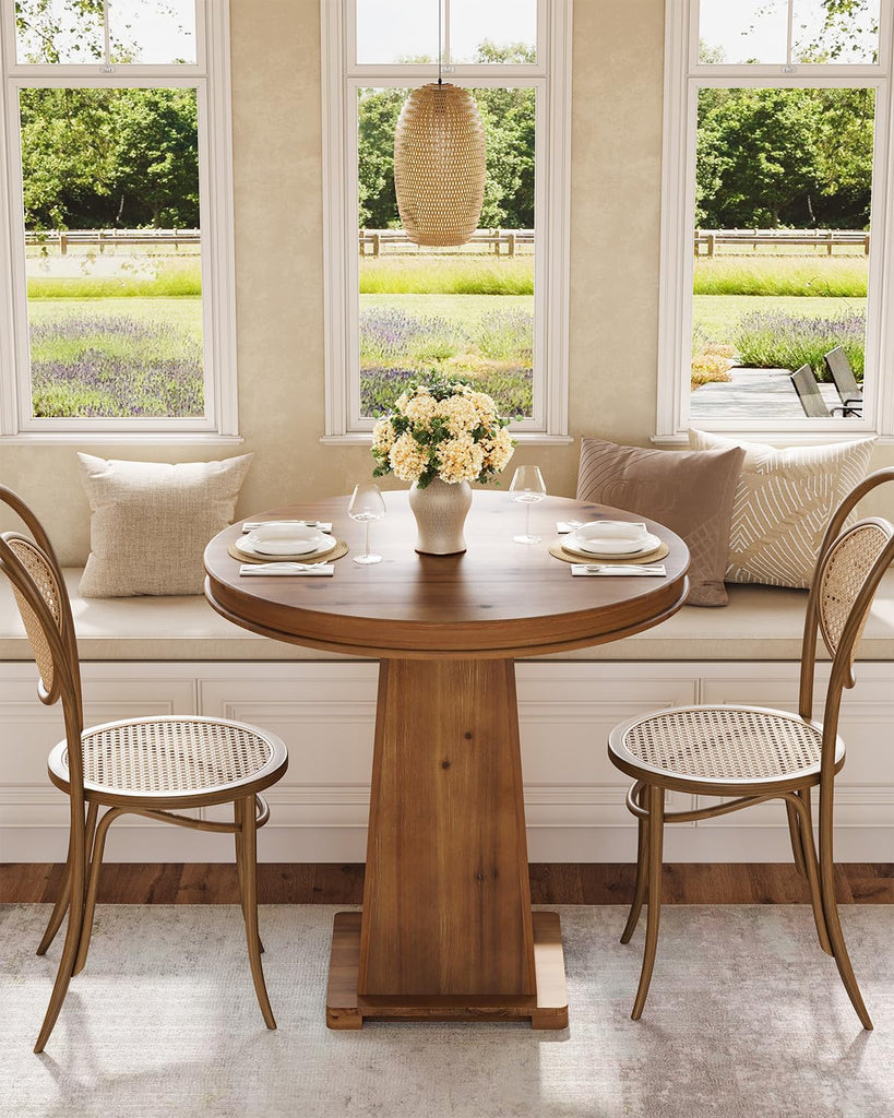 Solid Wood Round Dining Table, 31.5" Small Kitchen Table for 2, Modern Farmhouse Dinner Table, Artistic Geometric