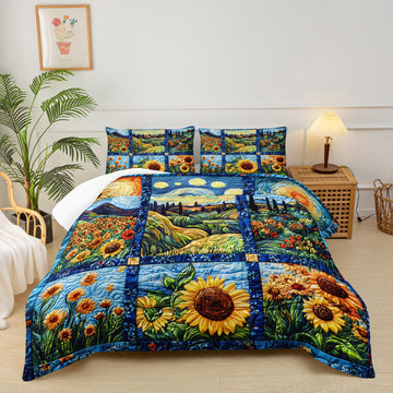 Yellow Sunflower Comforter Set, Bedding Quilts Sunflower, Rustic Farmhouse Bedroom Set Bedding