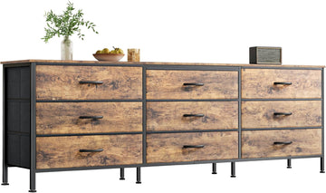 63 Inch Dresser , Dresser for Closet with 9 Fabric Drawers, Large TV Stand for 55, 65, 70 Inch TV, Entertainment