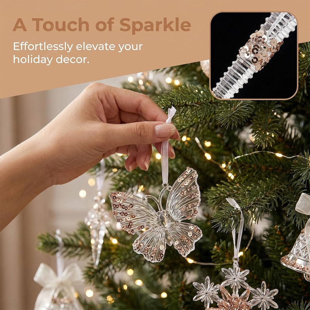 10pc Champagne Silver Sequin Xmas Ornaments Holiday Wedding Decor