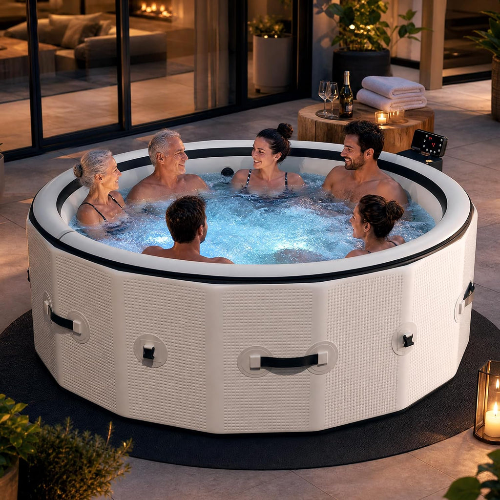 Inflatable Hot Tub 6 Person, Portable Massage Family Spa with App Control | 360° bubble massage spa ,No installation