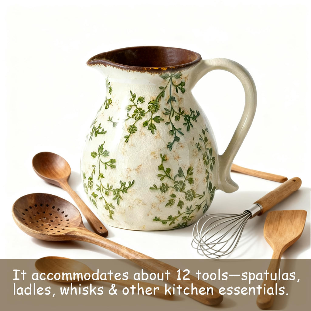 Ceramic Countertop Utensil Holder, 6.1 Inch Vintage Farmhouse Floral Crock
