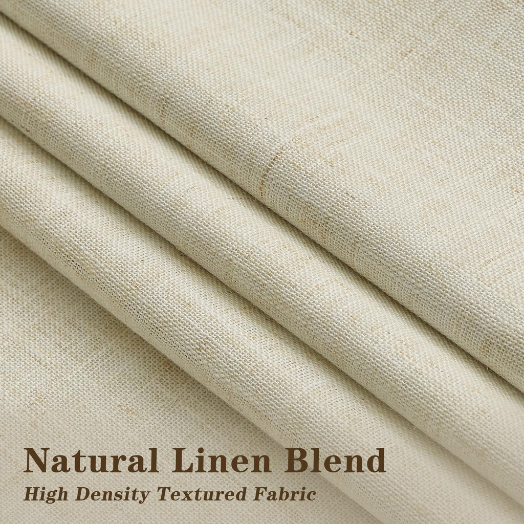 Cream Beige Pinch Pleated Full Blackout Linen Curtains 70x95