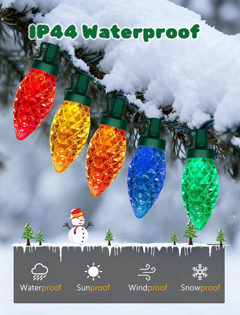 C9 Christmas Lights Outdoor, 26FT 50 LED Waterproof Connectable String Lights for Christmas Tree Roofline Holiday