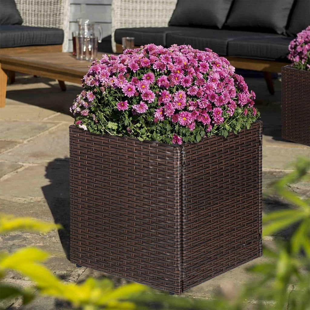 Brown Square Planter Box Rattan for Outdoors 17x17x18inch