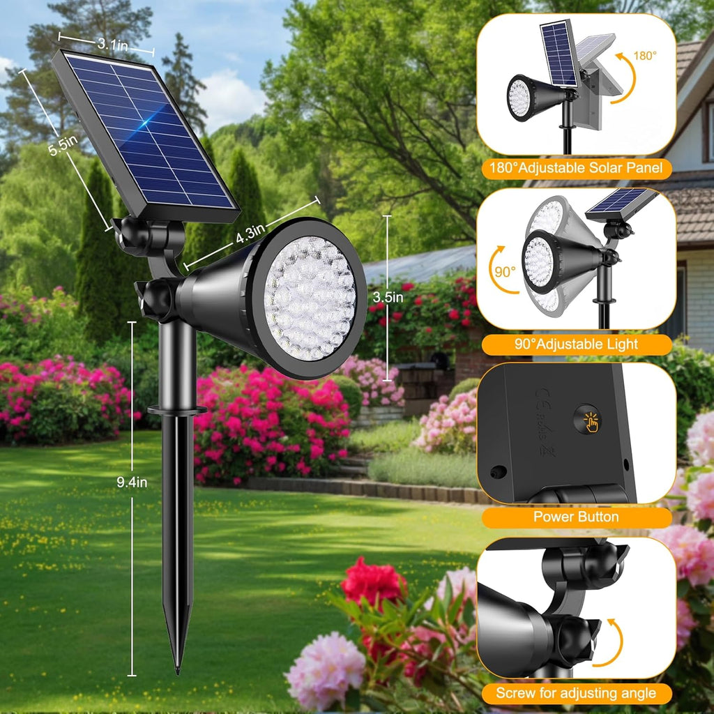 Solar Lights Outdoor Waterproof, 36 LEDs 1000LM Adjustable Solar Spot Lights Outdoor, 2-in-1 Solar Powered Spotlight