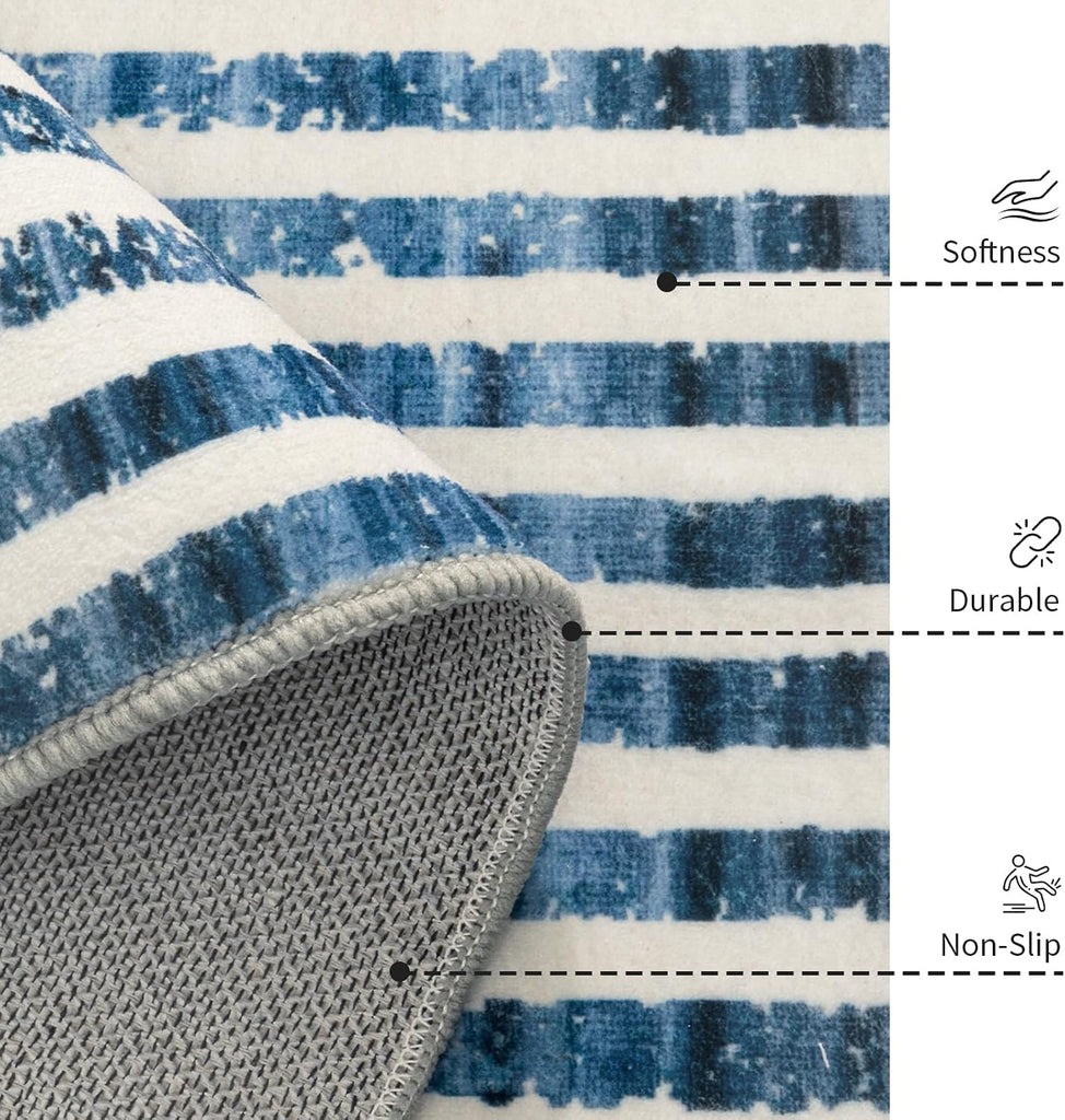 Washable Modern Striped Area Rug, Abstract Runner