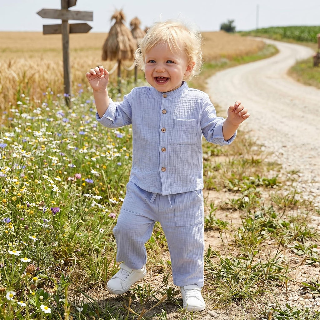 Cotton Linen Clothes for Toddler Boys Shirt Pants Outfits Set