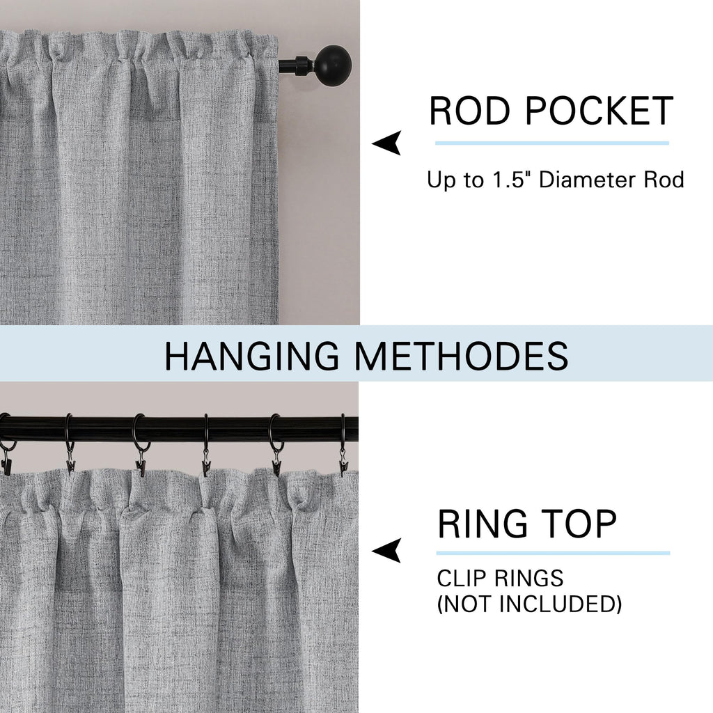 Grey Curtains 45 Inch Length 2 Pcs, Airy Privacy Light Filtering Window Decors Kitchen Curtains, Modern Aesthetic