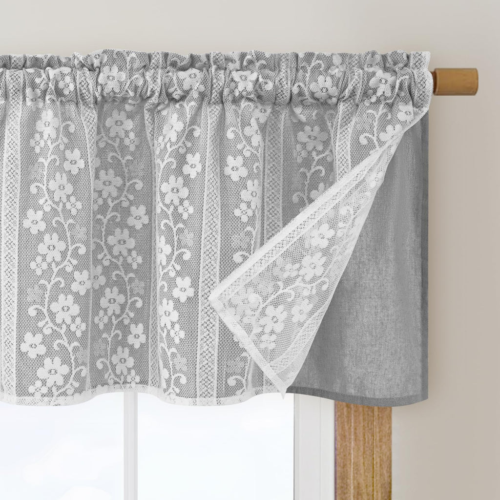 Linen Farmhouse Kitchen Curtains, Double Layered Valances for Windows with Linen and Lace, Rustic Curtains Window