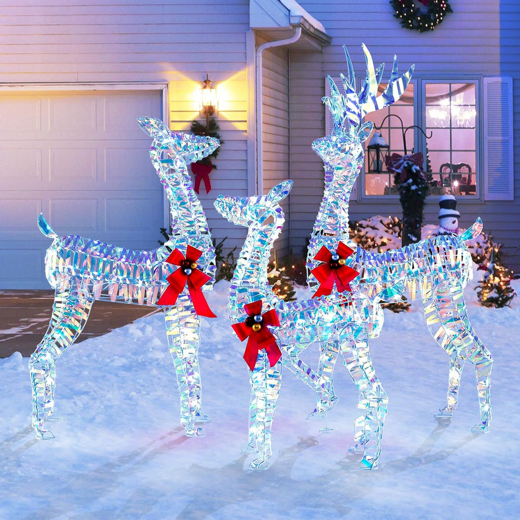 3-Piece Christmas Lighted Iridescent Reindeer Family Set