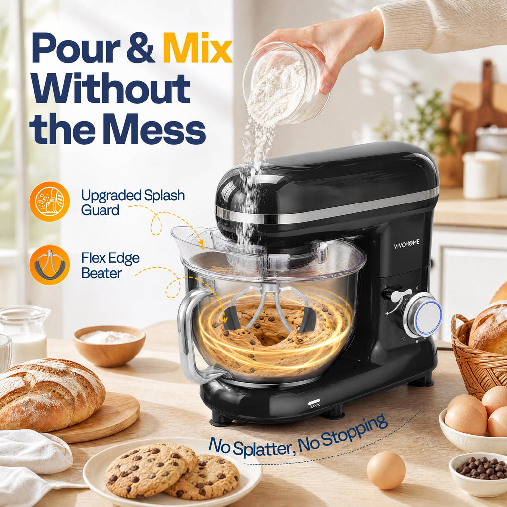 Stand Mixer, 6-Quart Tilt-Head Kitchen Mixer with Bowl, Black