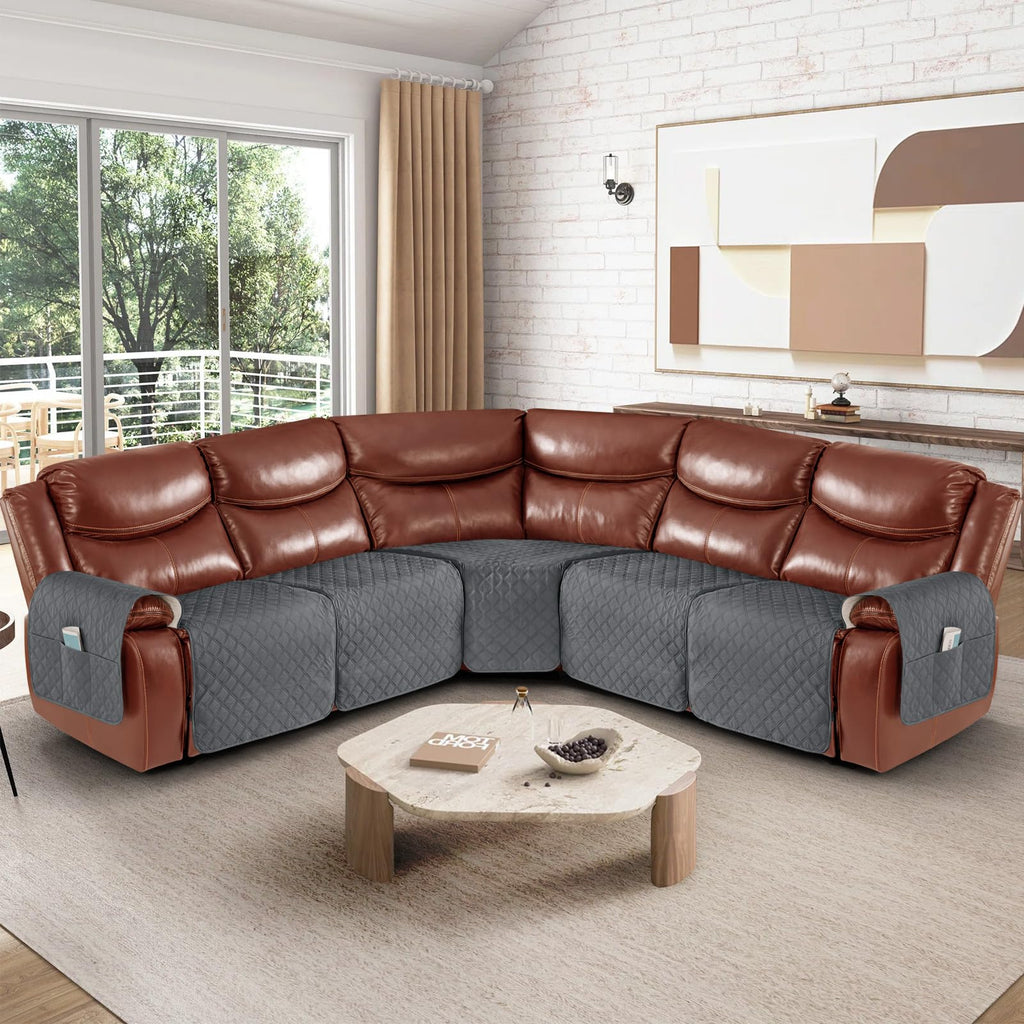 Waterproof 5-Piece Recliner Sectional Sofa Cover, Dark Grey