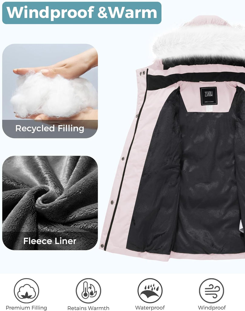 Girls' Winter Coat Insulated Long Quilted Puffer Jacket Snow Parka