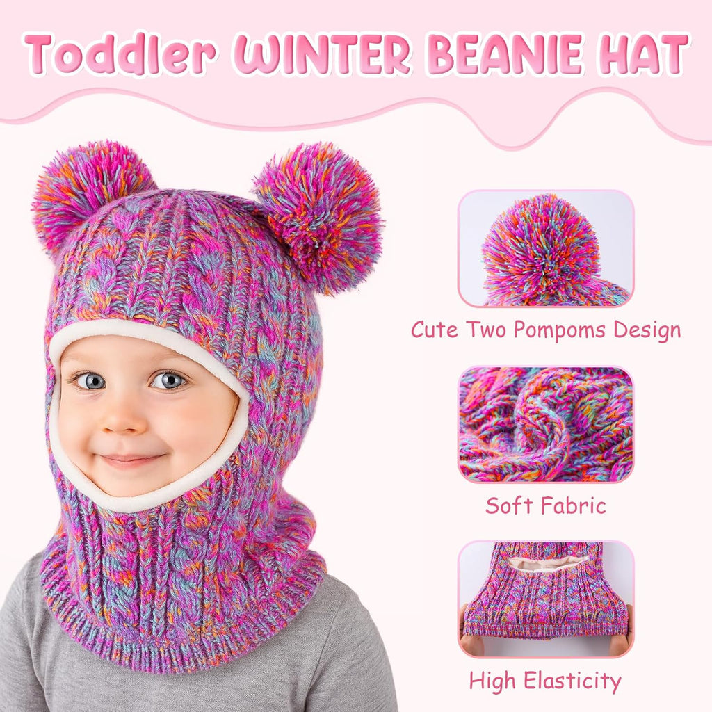 Toddler Winter Hat Scarf Glove Set, Unisex Baby Kids Velvet Lined Knitted Hat with Neck Warmer for Cold Weather
