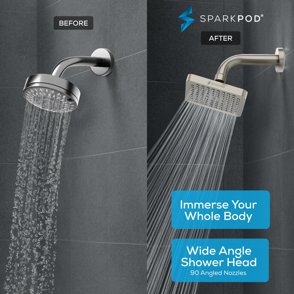 Rain Shower Head, 8 Inch Square, Elegant Brushed Nickel Finish
