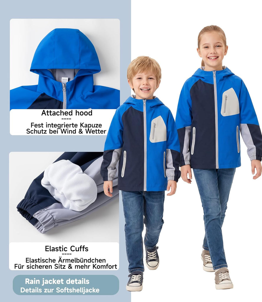 Boys Rain Jacket Waterproof Windbreaker with Hood Mesh Lined