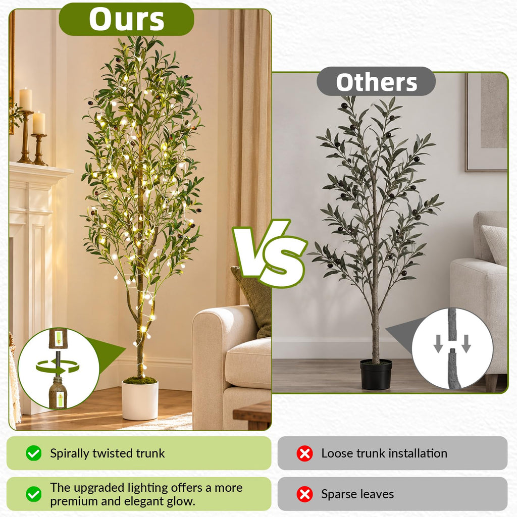 6FT Lighted Artificial Olive Tree with Planter & Basket