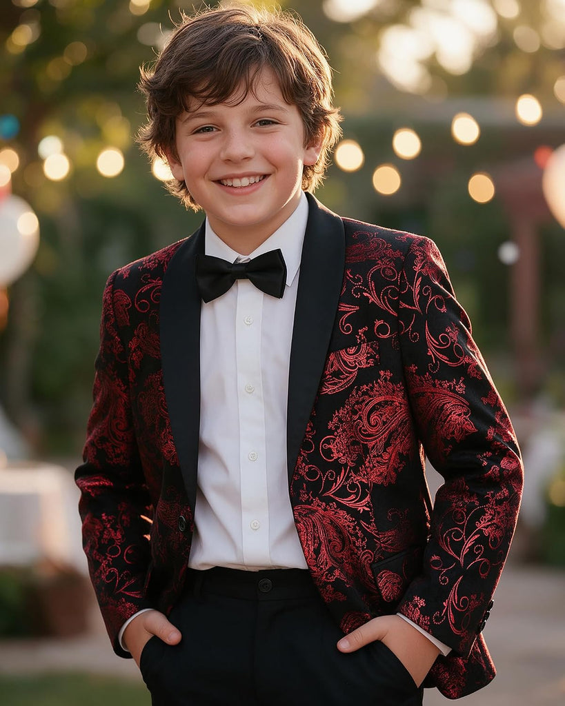 Boys Tuxedo Suit 2 Piece Slim Fit Kids Prom Paisley Jacket Pant Set