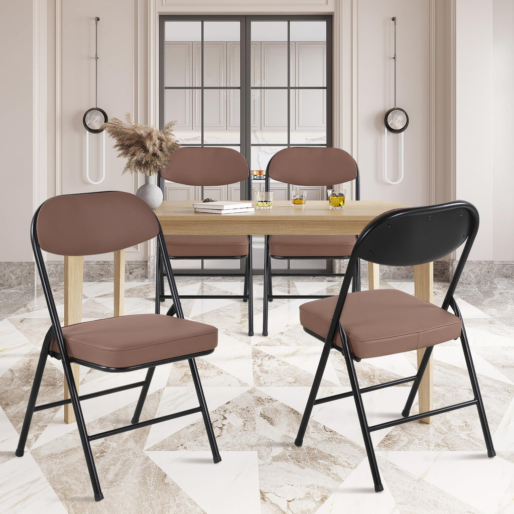 Padded Folding Chairs Set of 4, Brown