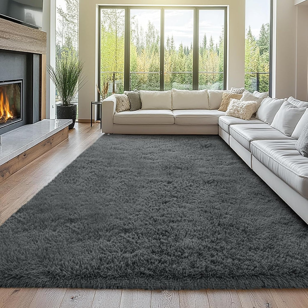 8x10 Grey Shag Area Rug, Soft Plush Non-Slip Carpet for Living Room Bedroom