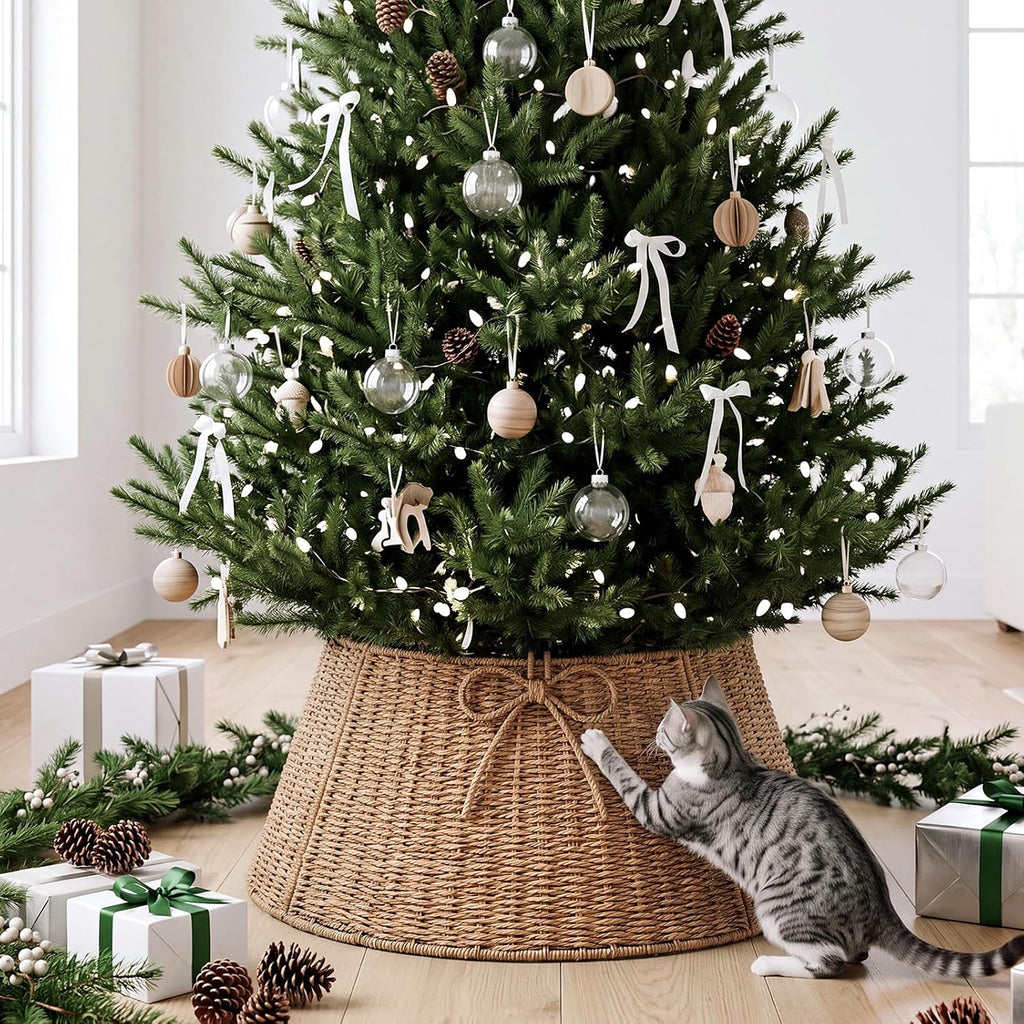 24 Inch Christmas Tree Collar Wicker Tree Skirt Stand Base