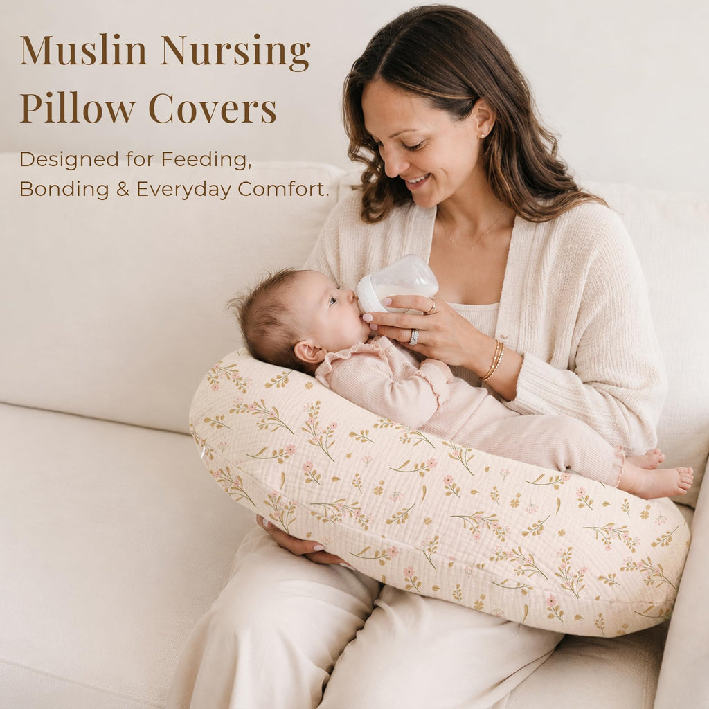 2-Pack Muslin Nursing Pillow Covers, Floral Soft Slipcover for Baby
