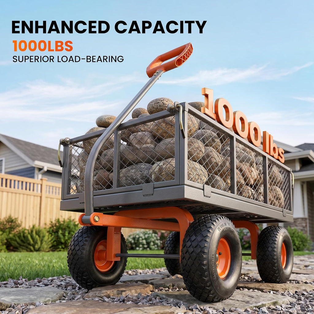 Steel Garden Cart 1000 Lbs Capacity with 10" All Terrain Tires