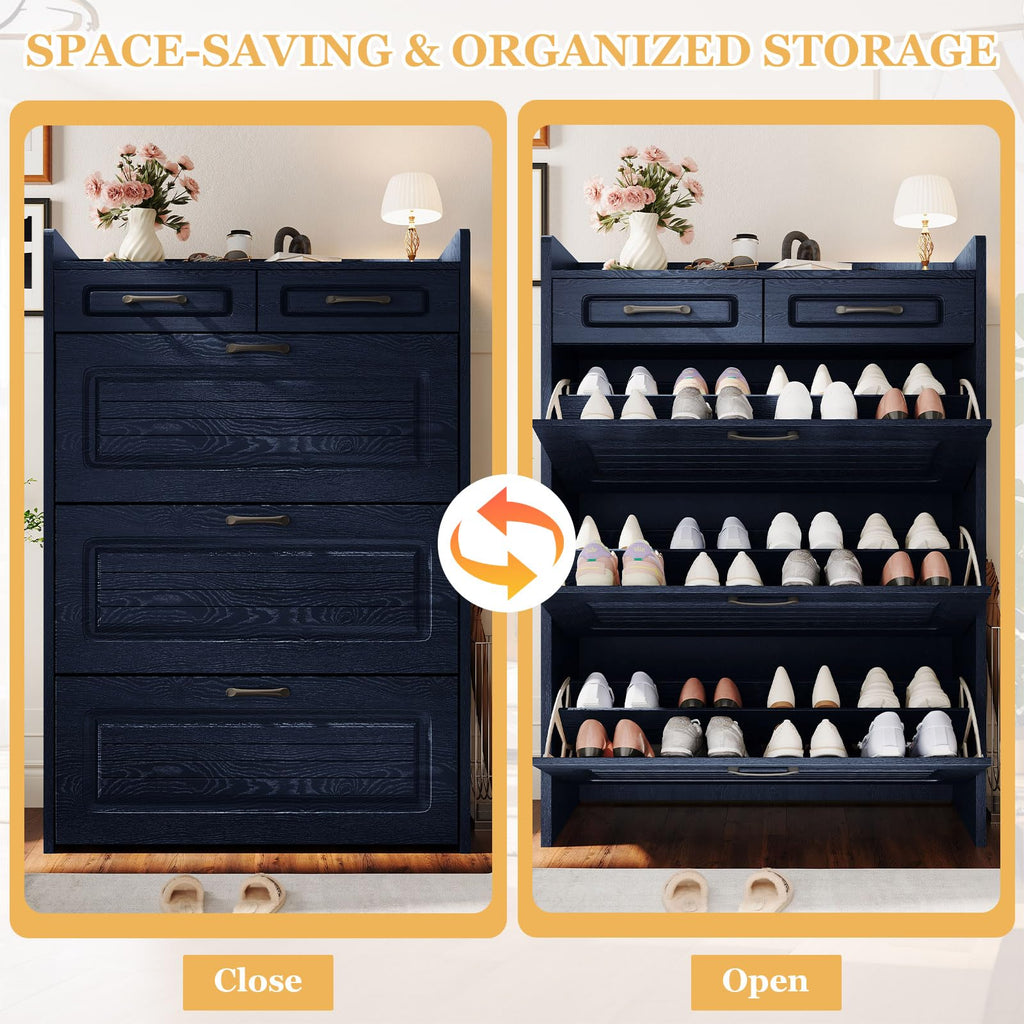 Shoe Cabinet with 3 Flip Drawers and 2 Storage Drawers, Shoes Organizer Cabinets with Adjustable Divider, Hidden Shoe