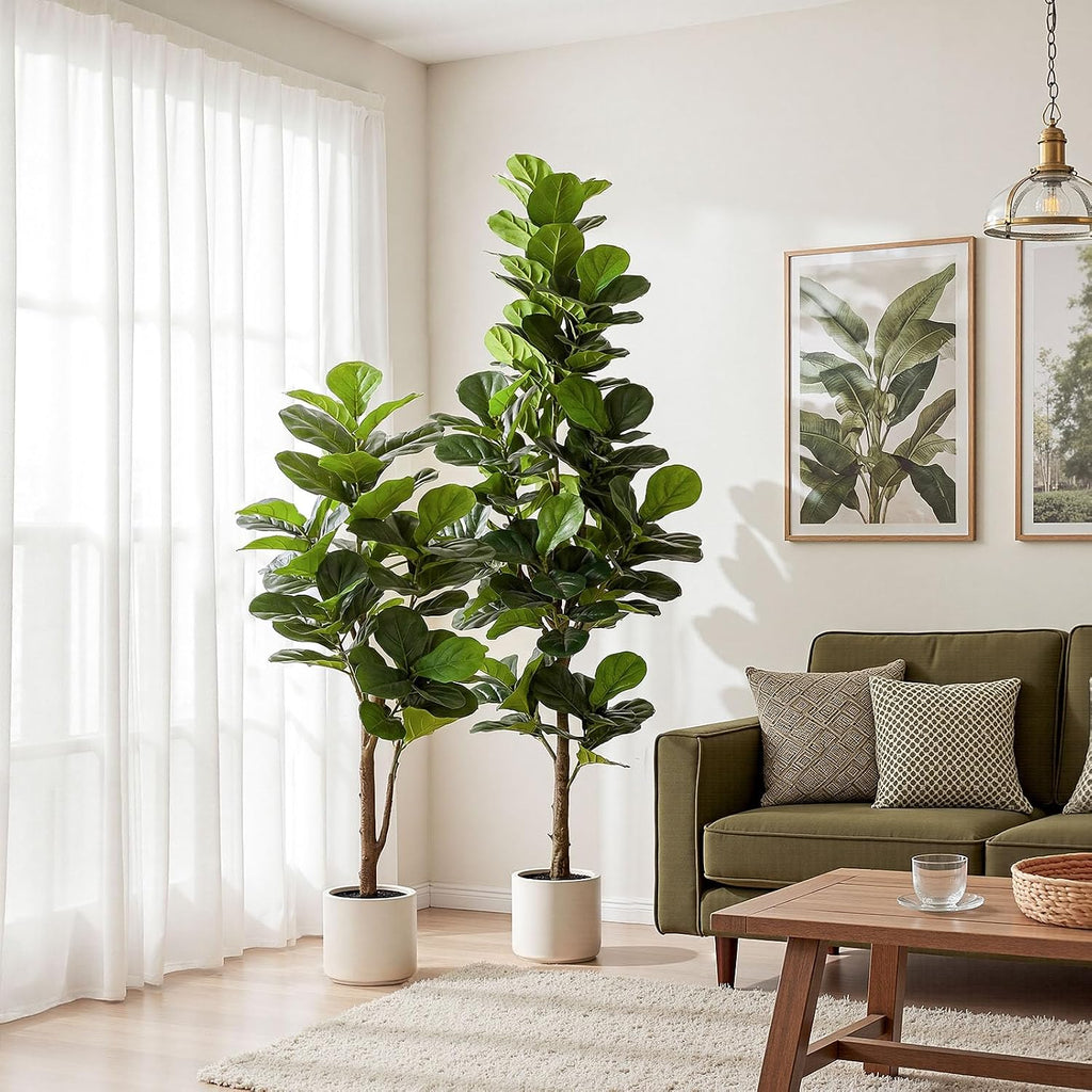 Artificial Fiddle Leaf Fig Tree 5FT with Planter Faux Trees Indoor Tall Artificial Tree, Stable Base, 58 Realistic