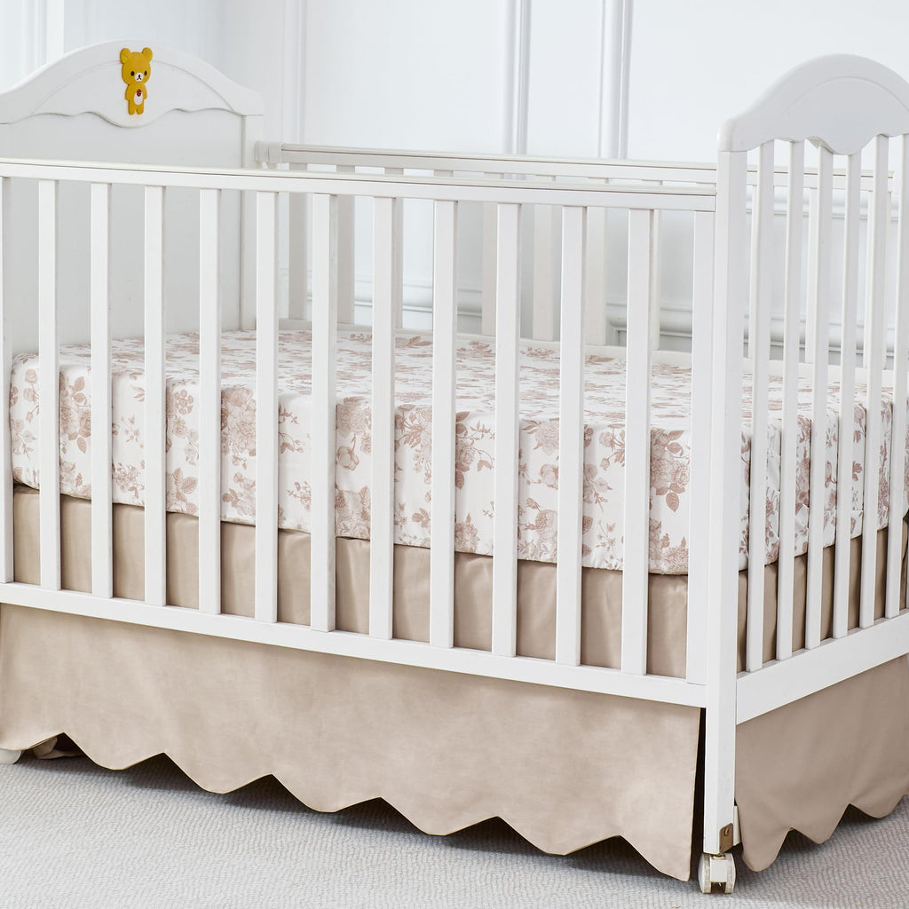 Scalloped Edge Organic Cotton Crib Skirt Toddler Bedskirt, Brown