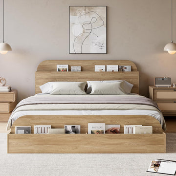 Bed Frame, Floor Low Platform Bed, Natural