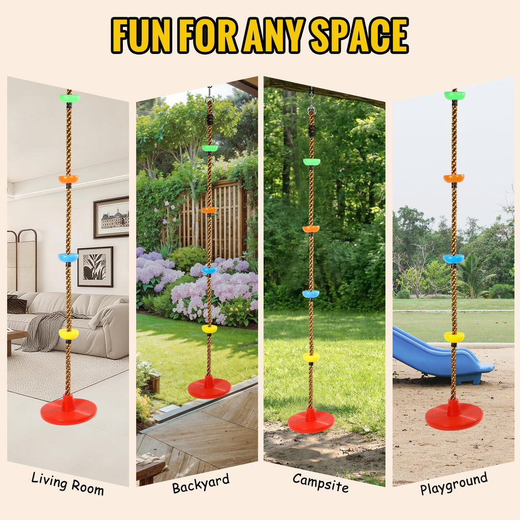 Tree Swing for Kids Climbing Rope Swing with Platforms and Disc Red