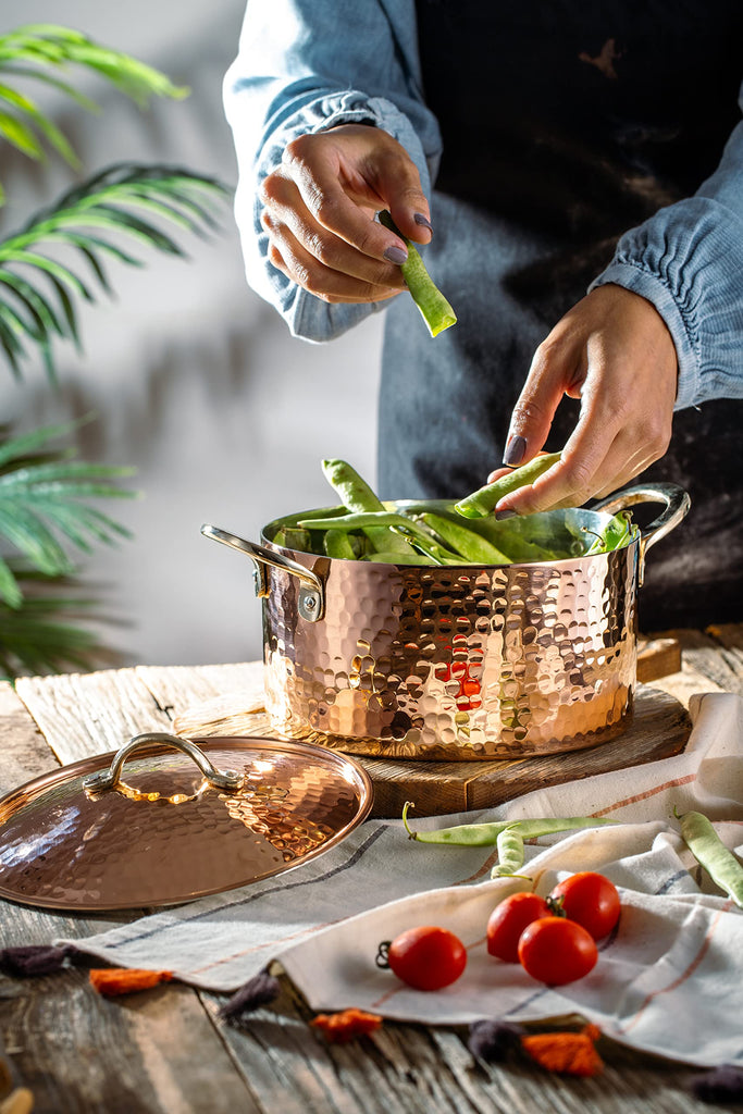 1.2MM Thick Hammered Copper Soup Pot Casserole Pan Dish Dutch Oven, 4 Quarts (9" x 4")