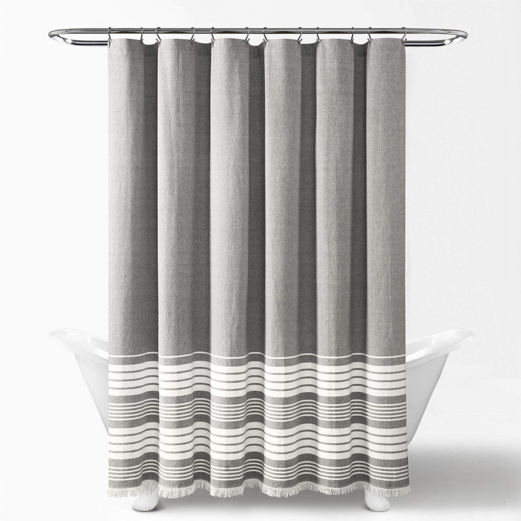 Nantucket Yarn Dyed Cotton Blend Tassel Fringe Single 72" W x 72" L Gray - Gray Shower Curtains Curtain