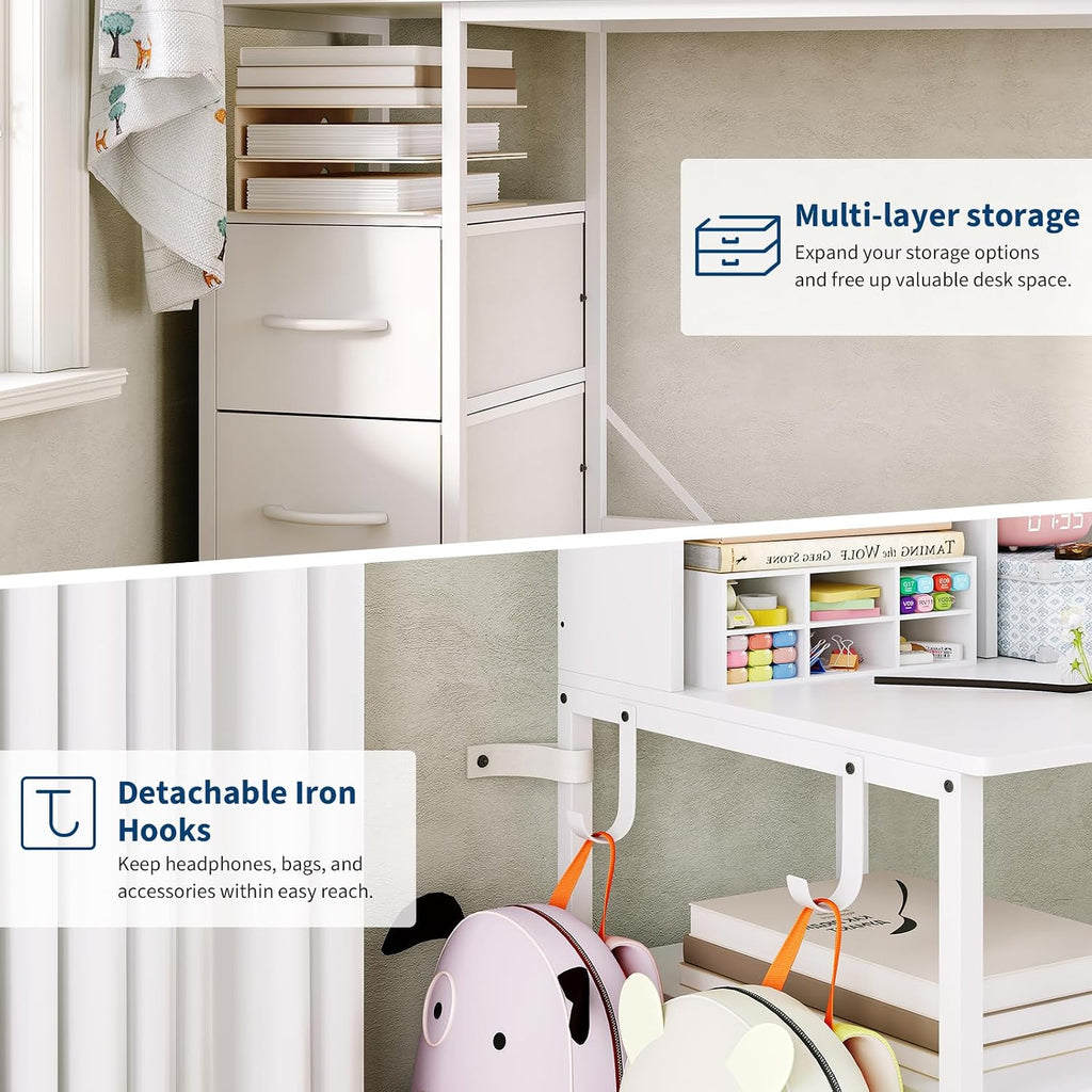 69" Double Kids Desk and Chair Set with Hutch & Storage, Ages 6-12