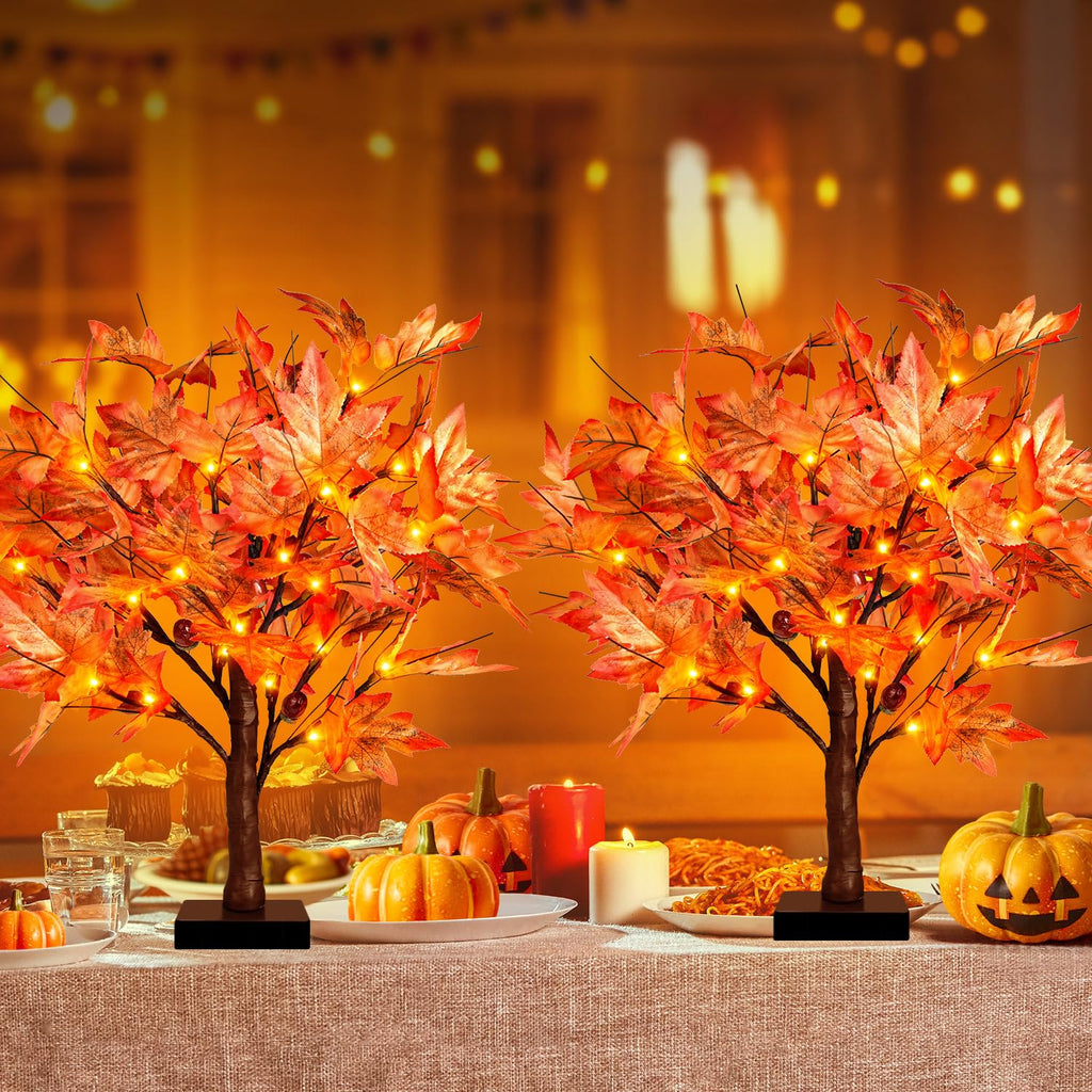36 LED Lighted Fall Maple Tree - 1.5FT Thanksgiving Tabletop Lamp Decor with, 72 Maple Leaves, 6 Acorns, Timer