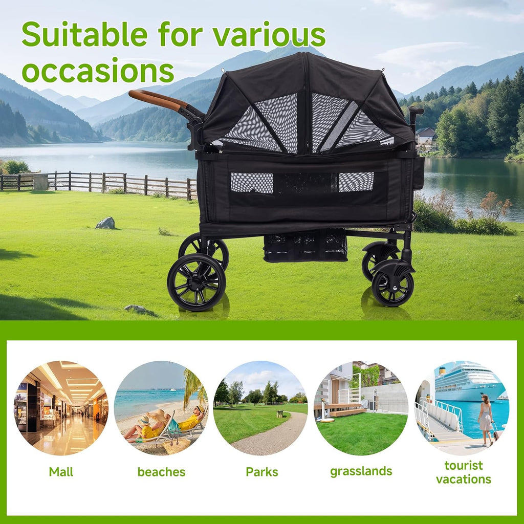 Stroller Wagon for 2 Kids,Push Pull Lightweight Travel Fold Wagon