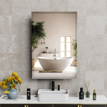 16X24 Inches Medicine Cabinet, Wall Mounted Bathroom Cabinet wirh Beveled Mirror, Recessed or Surface Medicine