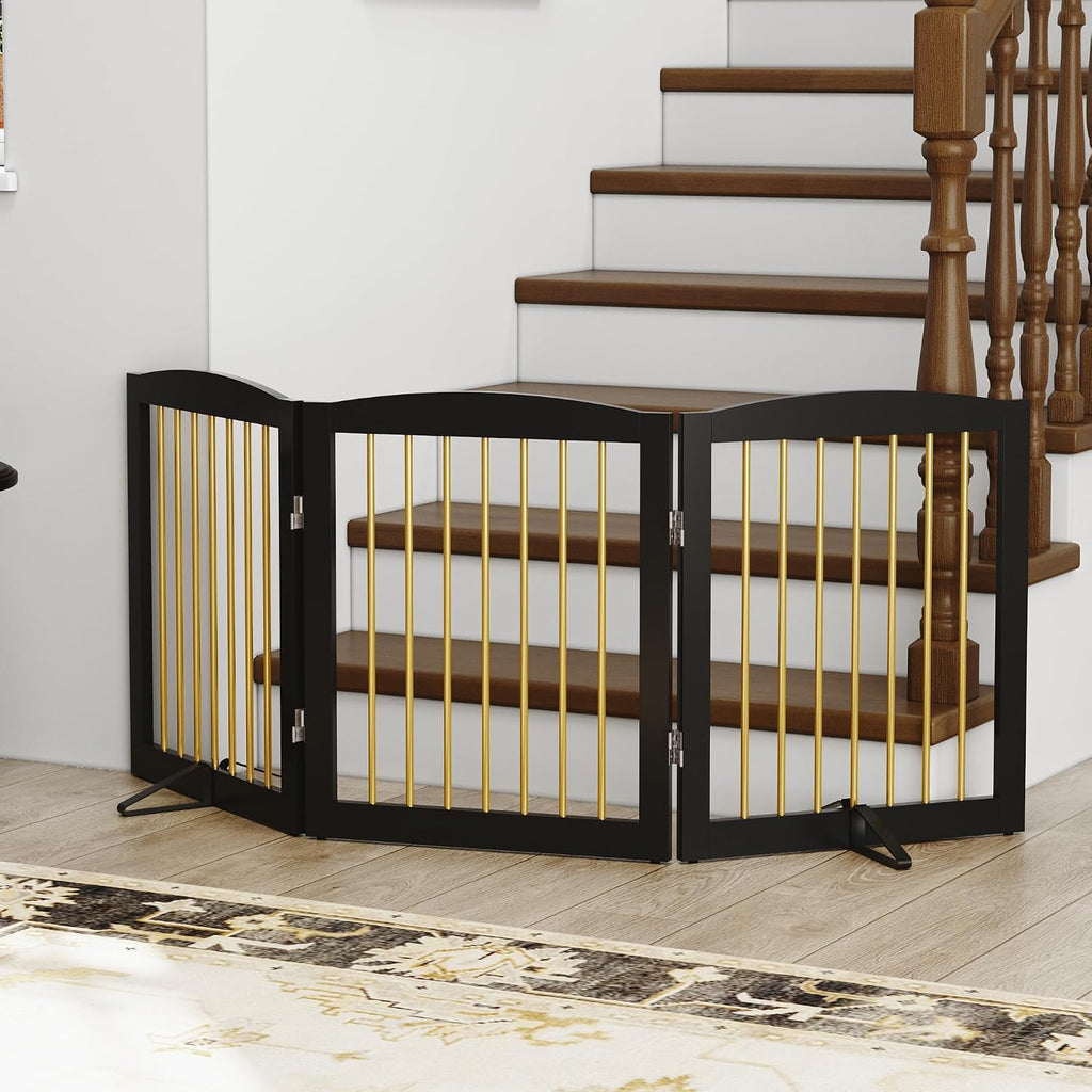 Freestanding Pet Gate for Dogs, Foldable Wooden Dog Gate, Indoor Dog Gate for Doorways, Stairs, Step Over Pet Puppy