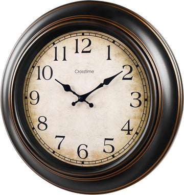 18 Inch Vintage Large Wall Clock for Living Room Decor,Battery Operated Silent Non-Ticking Retro Classic Clocks for Kitchen Fireplace Home Office,House Warming Gifts,Bronze
