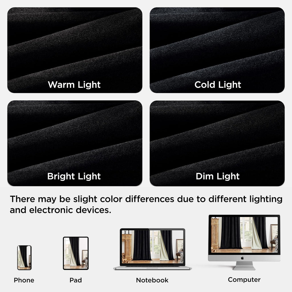 100% Blackout Curtains Velvet Black Out Curtain 108 Inch Drapes