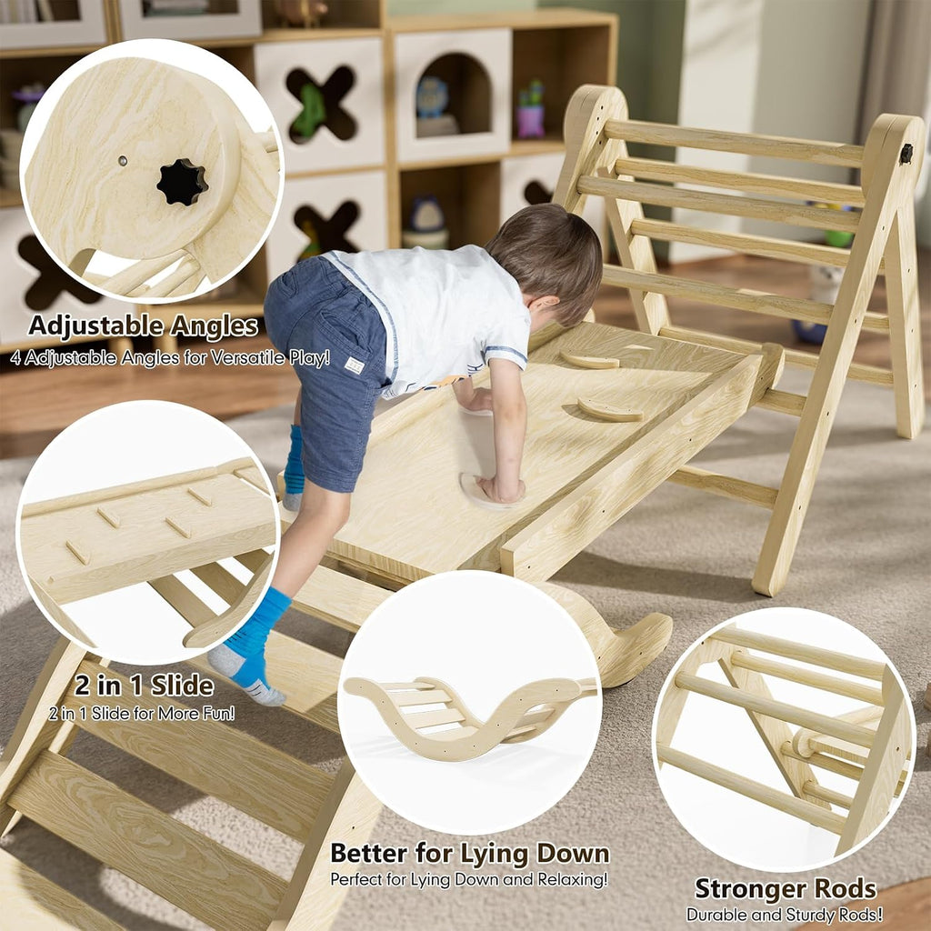 Triangle Set Climber 5 in 1, Toddler Climbing Toys Indoor Folding with Ramp & Arch for Montessori Play Gym
